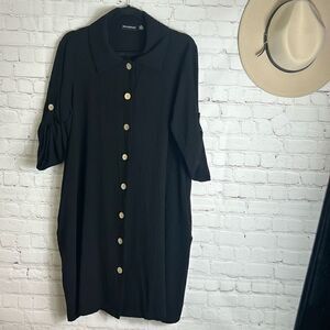 Nina Leonard Women's Nina Leonard Shift Shirt Black Button Dress Size x large